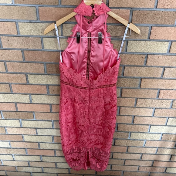 Bardot Noni Floral Lace Halter Neck Knee Length Dress Coral Size US 4/XS RTR - Picture 4 of 8